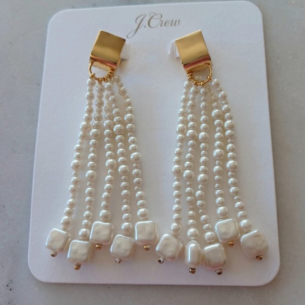J. Crew Freshwater Pearl Statement Dangle Earrings Cream Gold NWT